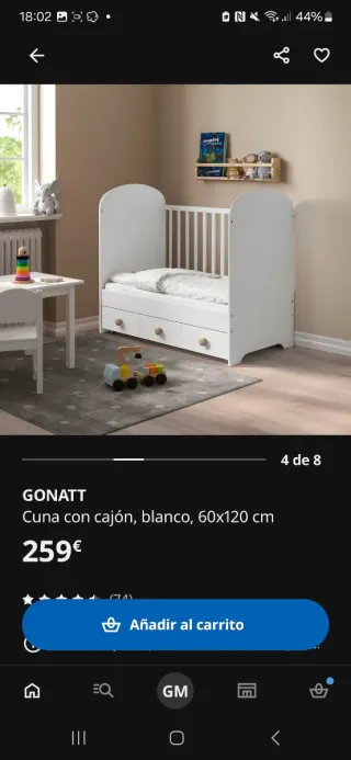 Cuna IKEA GONATT - Blanca con cajones
