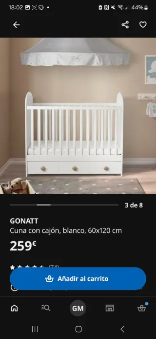 Cuna IKEA GONATT - Blanca con cajones