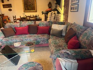 Sofá Rinconera Tela Verde y Rojo