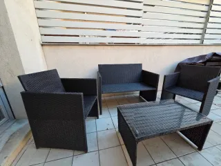 Mesa y sillas de jardín ratán negro