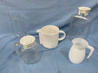 Juego 5 jarras cristal y cerámica