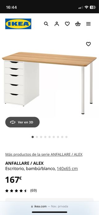 Escritorio IKEA ANFALLARE / ALEX Bambú con Cajones