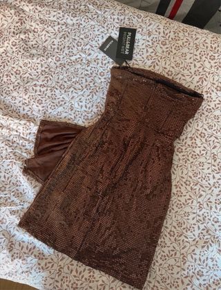 Vestido Pull&Bear marrón lentejuelas