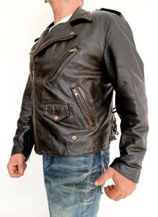 Cazadora cuero auténtico motera vintage M/L Medida