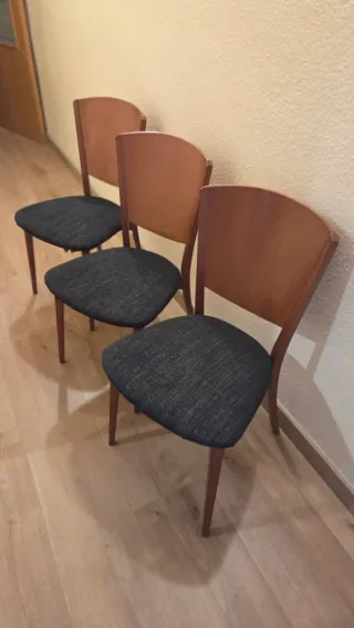 4 Sillas Comedor Madera y Tela