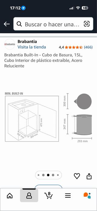 Cubo basura extraible Brabantia   medidas en foto