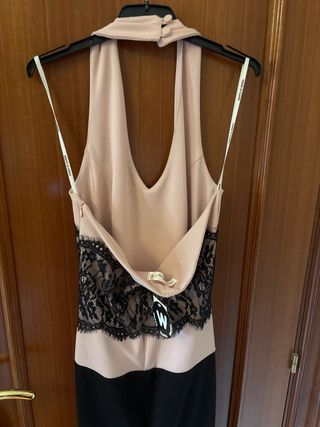 Vestido largo ceremonia encaje bicolor T.S