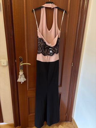 Vestido largo ceremonia encaje bicolor T.S