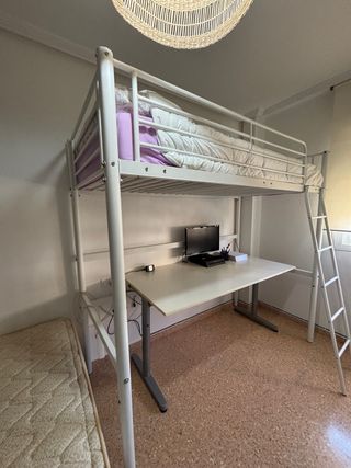 Estructura cama alta metálica + colchón + almohada