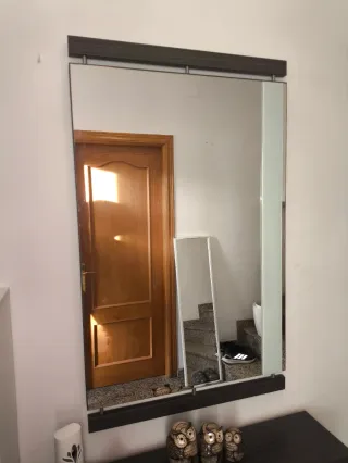 Conjunto recibidor y espejo madera y cristal
