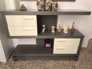 Conjunto recibidor y espejo madera y cristal