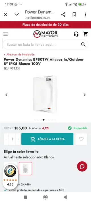 Altavoz Power Dynamics BF80TW Blanco