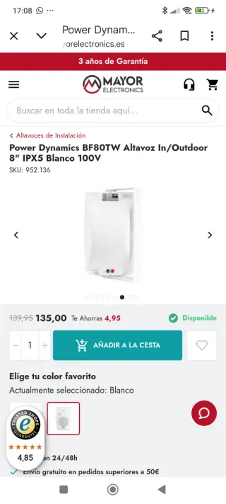 Altavoz Power Dynamics BF80TW Blanco