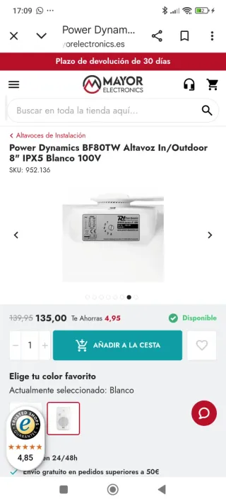 Altavoz Power Dynamics BF80TW Blanco