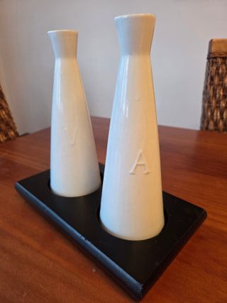 Conjunto Aceitera Vinagrera Cerámica Madera