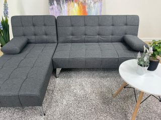 Sofá-cama chaise-longue gris oscuro