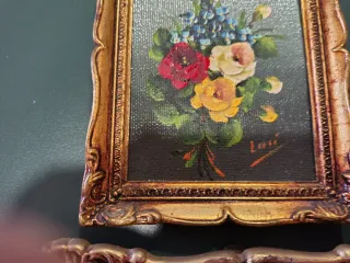 4 Cuadros Óleo Flores Marco Dorado.