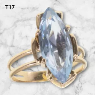 Anillo Oro 18KL con Aguamarina Grande