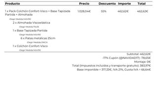 Max Colchon Confort-Visco + Base Tapizada Partida