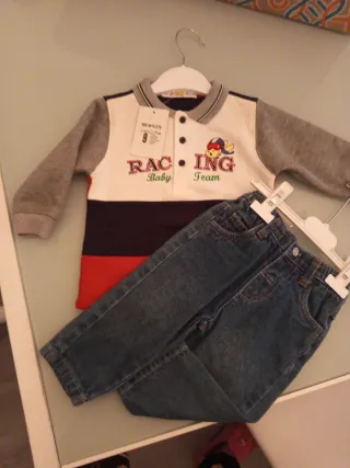 Conjunto bebé polo y pantalón vaquero