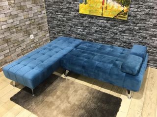 Sofá-cama chaise-longue terciopelo azul