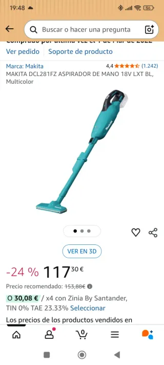 Aspirador de mano Makita DCL281FZ 18V LXT BL