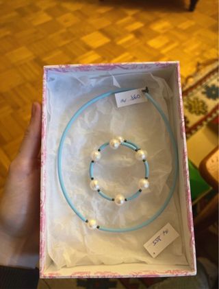 Collar y pulsera perlas azul
