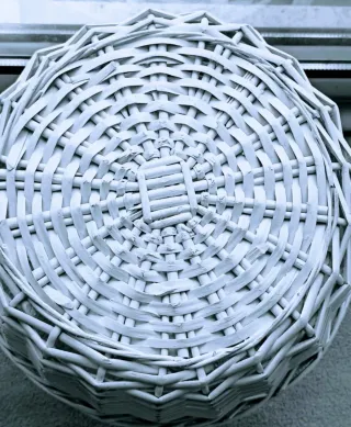 Macetero, cesta y maceta mimbre 3 piezas