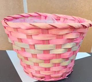 Macetero, cesta y maceta mimbre 3 piezas