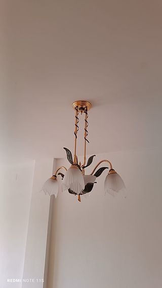 Lámpara de techo dorada con tulipas