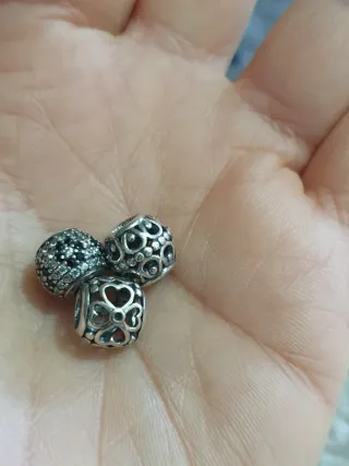 Set 3 charms plata y negro Compatible con Pandora