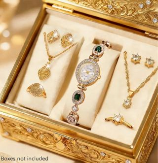 Reloj de Joyería Dorado con Piedras Verdes