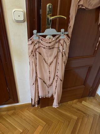 Conjunto Hoss Intropia Top y Falda Seda Lentejuela