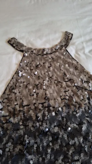 Vestido de fiesta lentejuelas plateado y negro