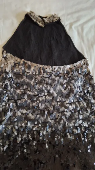 Vestido de fiesta lentejuelas plateado y negro