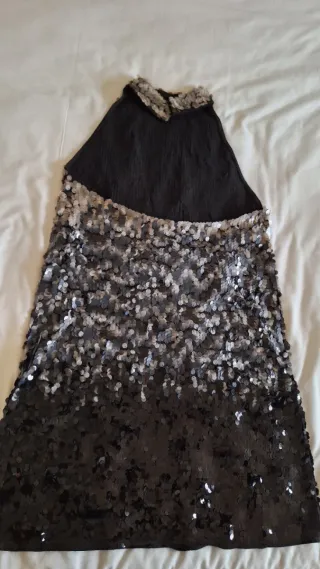 Vestido de fiesta lentejuelas plateado y negro