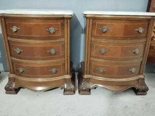 Pareja Mesitas Noche Antiguas Mármol Madera