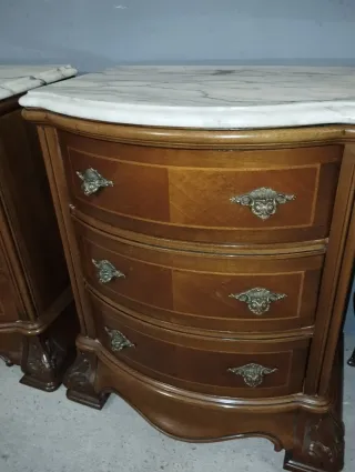 Pareja Mesitas Noche Antiguas Mármol Madera