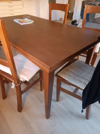 Mesa de comedor y 6 sillas de madera 1'60