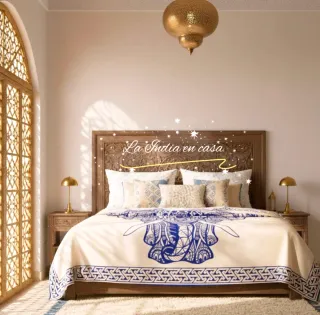 Tapiz Indio Elefante Beige/Azul Algodón