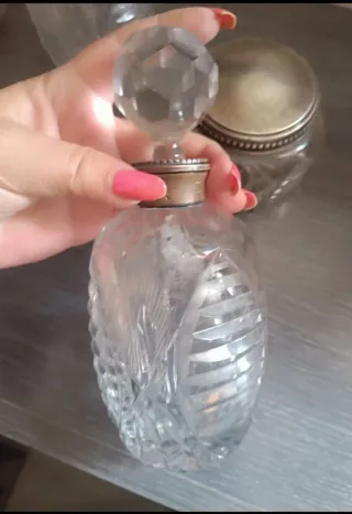 Juego tocador cristal y plata años 60