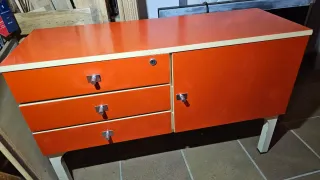 Set Cómoda, mesita y espejo Naranja Vintage.