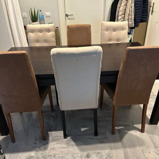 6 Sillas Comedor Marrón Tela y Madera