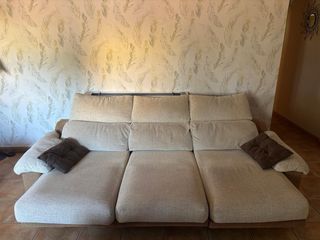 Sofá de 3 plazas tela beige y marrón