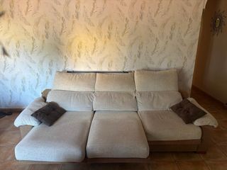 Sofá de 3 plazas tela beige y marrón