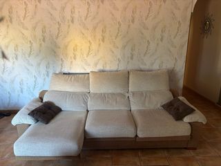 Sofá de 3 plazas tela beige y marrón