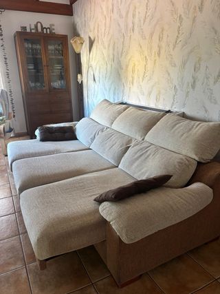 Sofá de 3 plazas tela beige y marrón