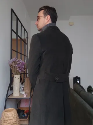 Abrigo cruzado premiun verde talla 46 lana