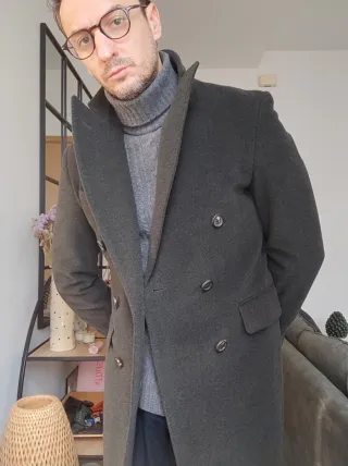 Abrigo cruzado premiun verde talla 46 lana