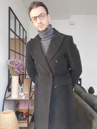 Abrigo cruzado premiun verde talla 46 lana